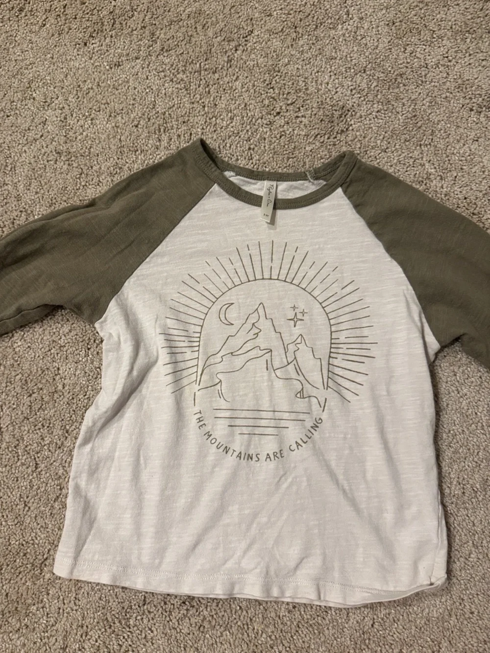 Rylee + Cru Olive Sleeve Raglan Tee with Mountain Graphic